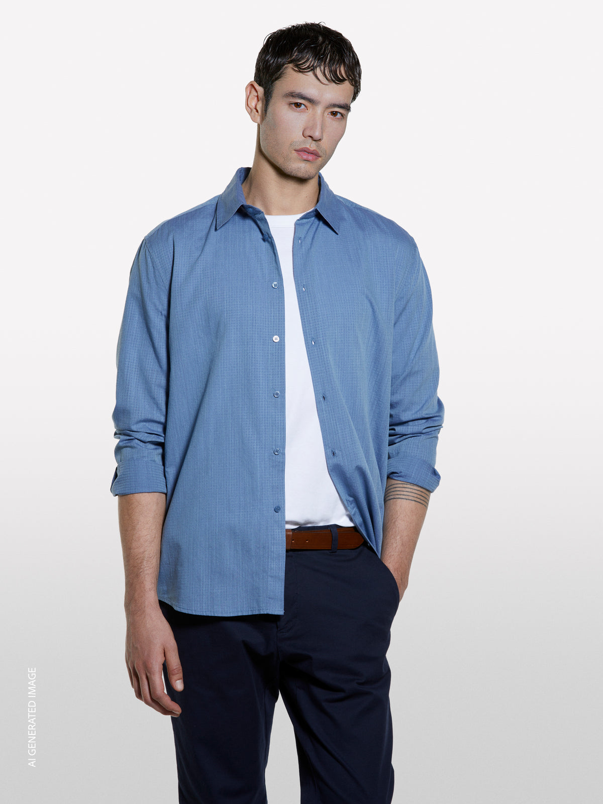 Camicia azzurra in cotone operato - ucb_image_FY