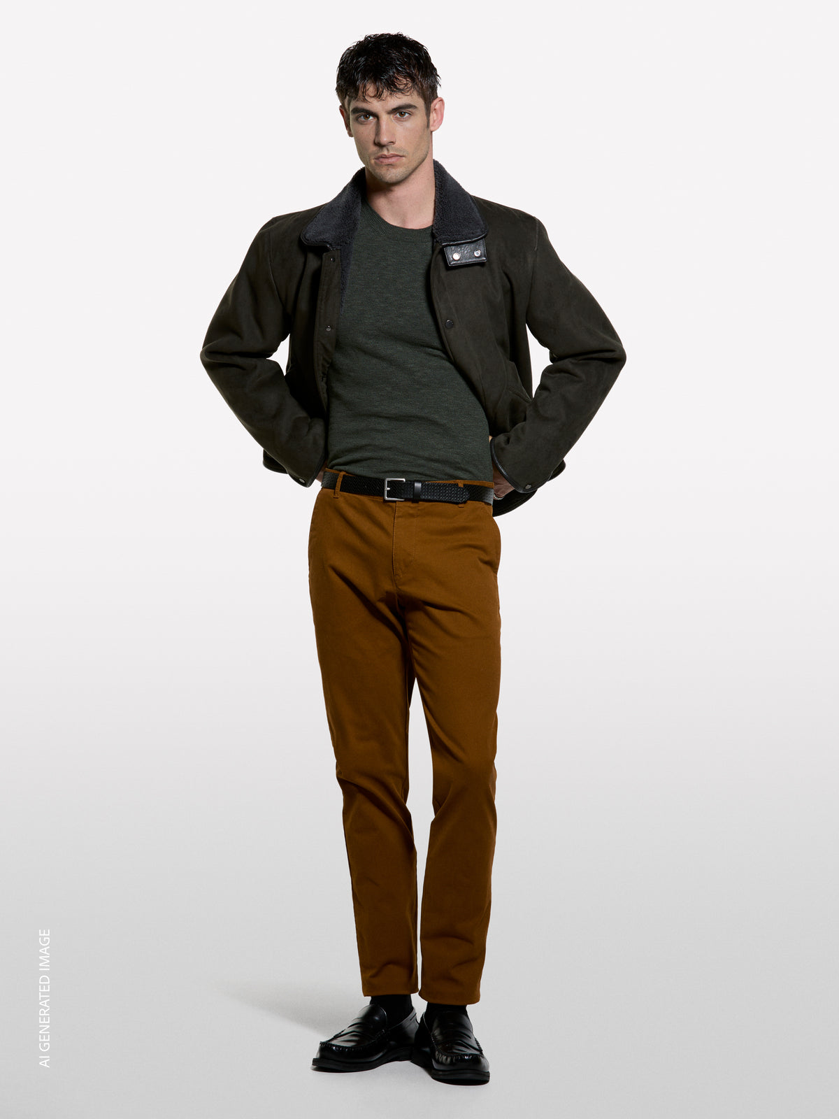 Camisola verde militar de gola redonda regular fit - ucb_image_F