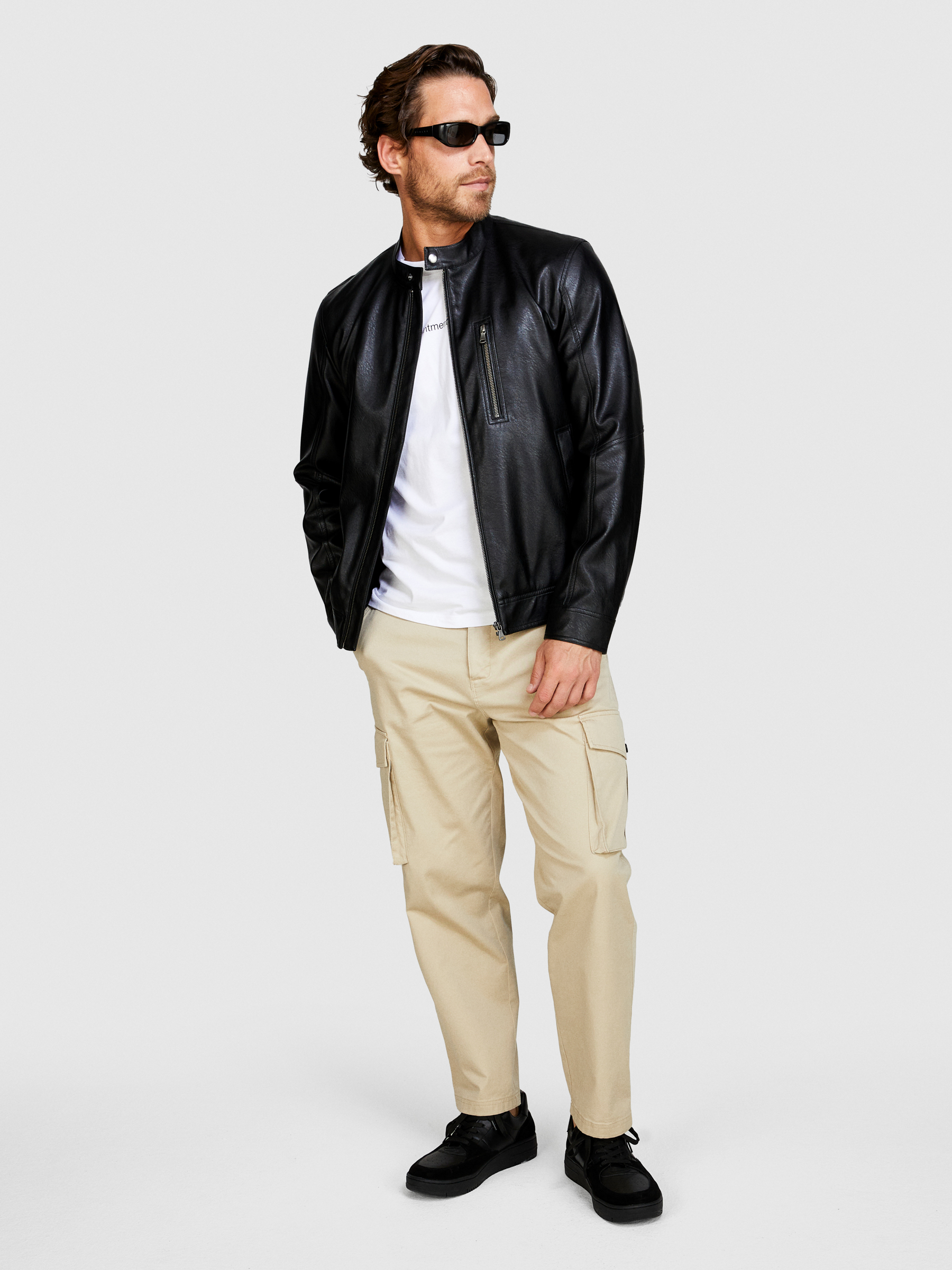 Sisley - Slim Comfort Fit Biker Jacket, Man, Black, Size: 46