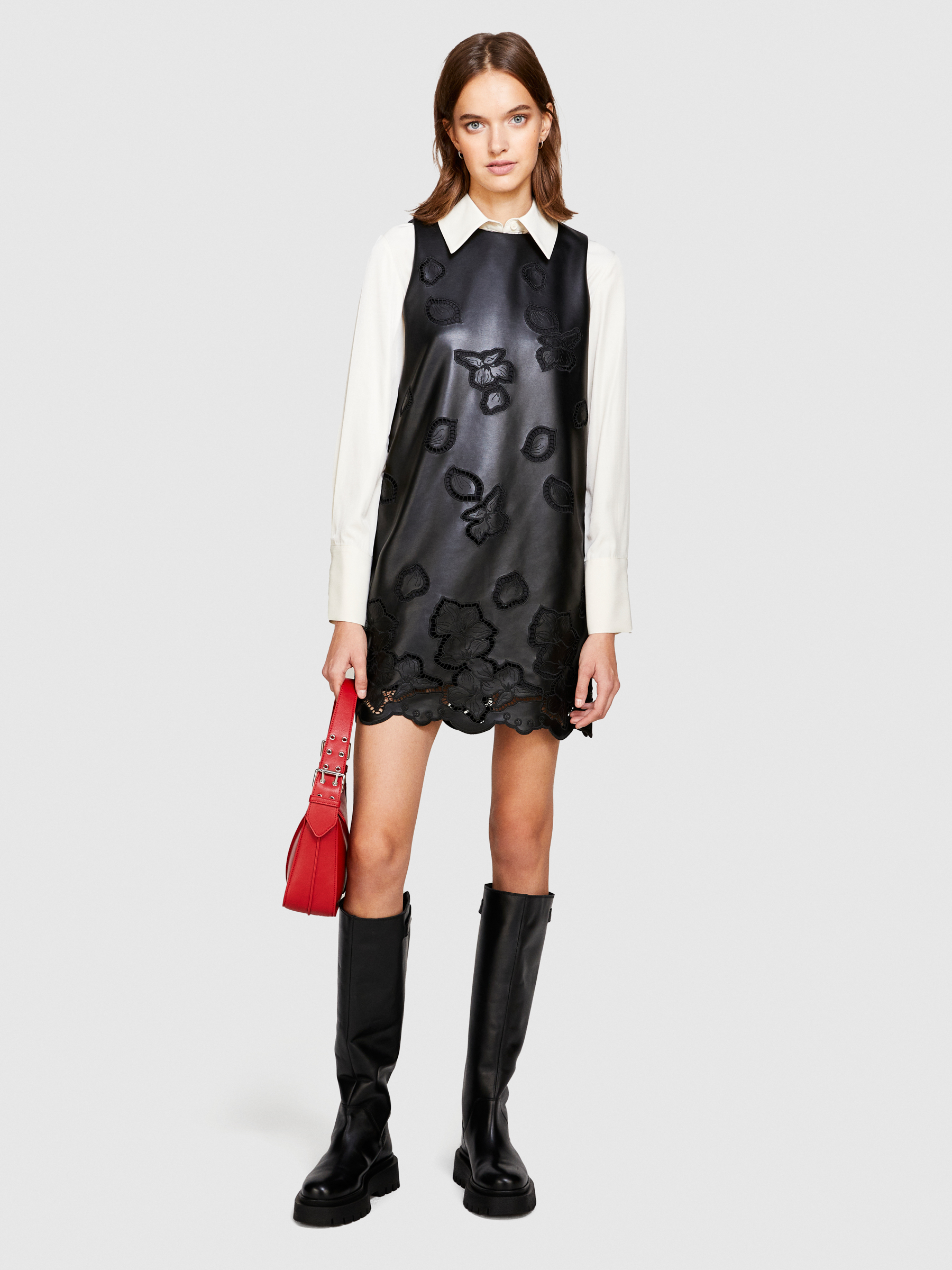Sisley - Sleeveless Dress With Embroidery, Woman, Black, Size: 42