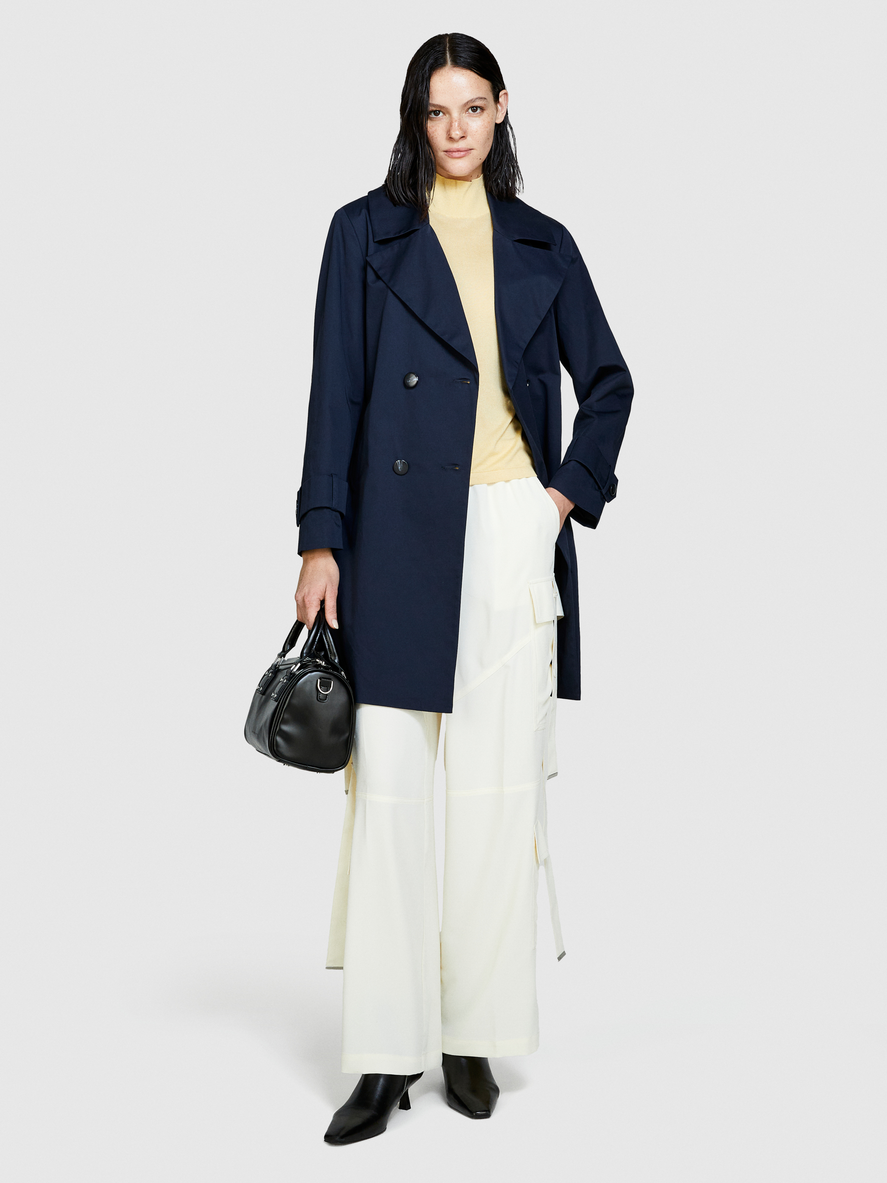 Sisley - Oversized Trench Coat With Sash, Woman, Dark Blue, Size: 48