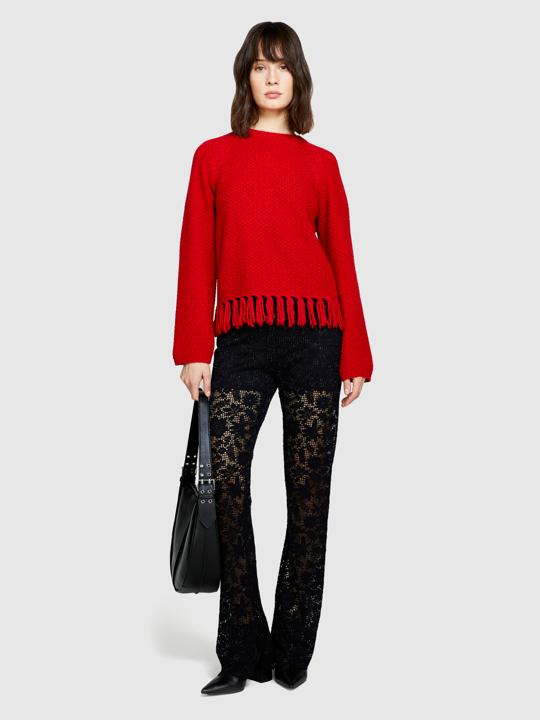 Sisley - Sweater With Fringe, Woman, Red, Size: L