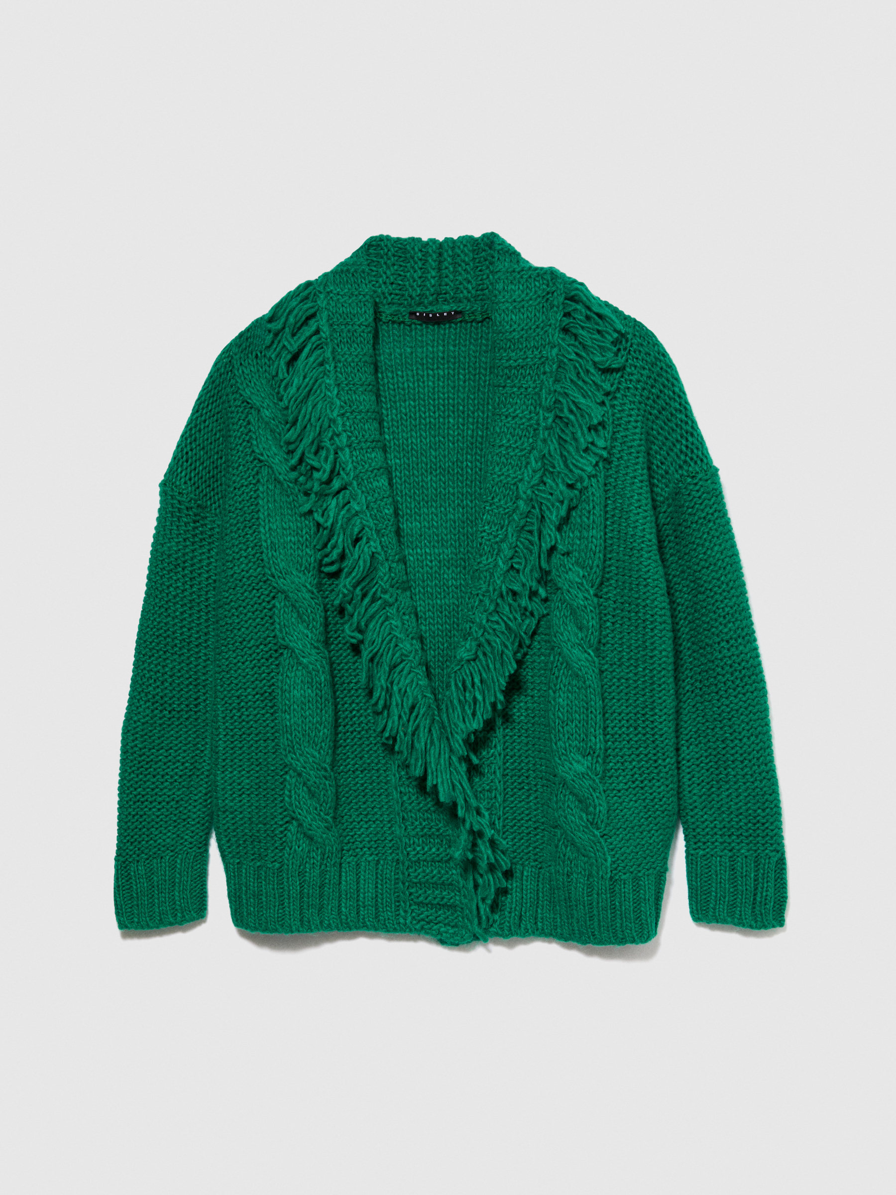 Sisley Young - Cardigan With Fringes, Woman, Green, Size: XL
