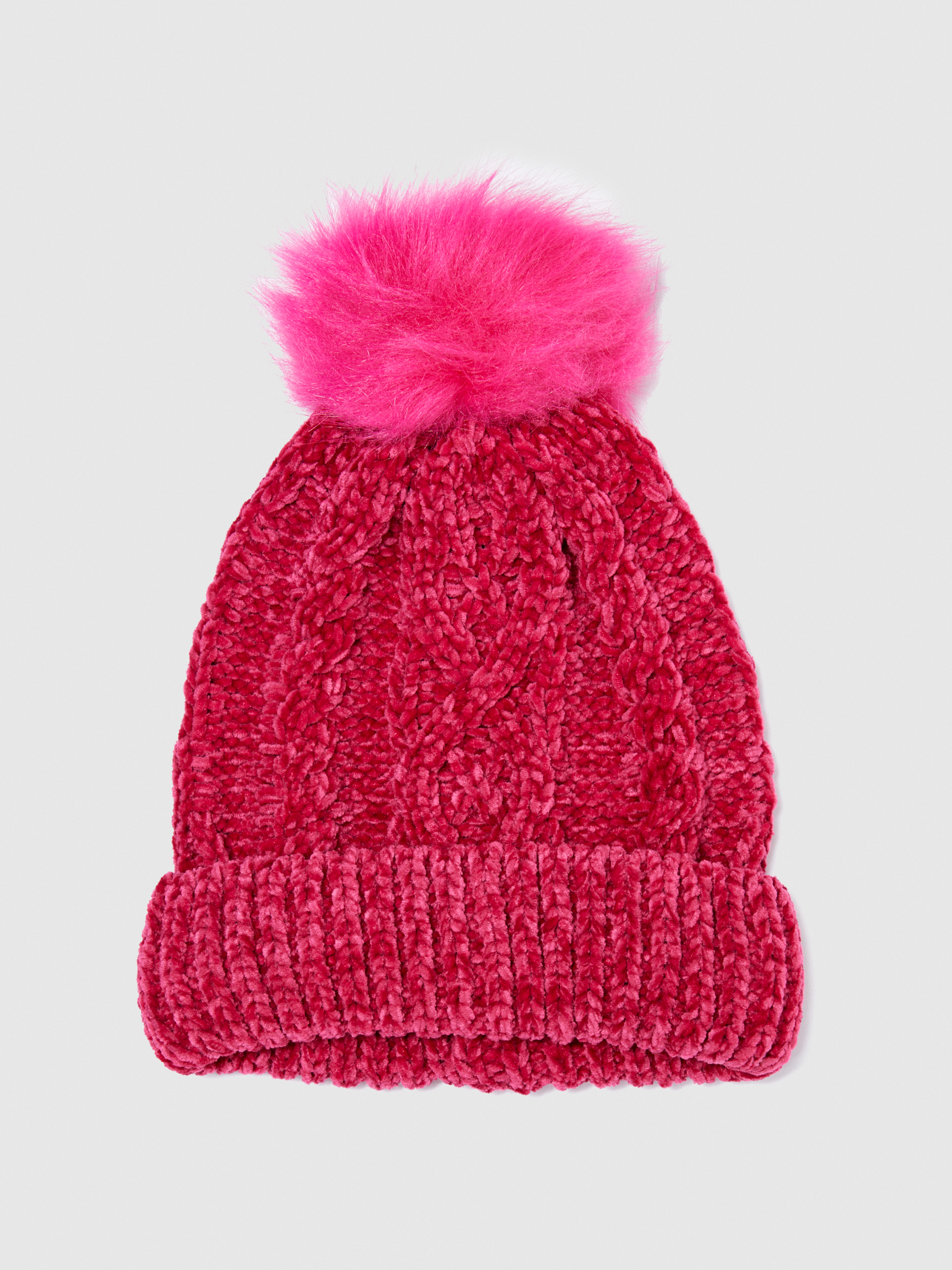 Sisley Young - Chenille Hat With Pom Pom, Woman, Fuchsia, Size: KL