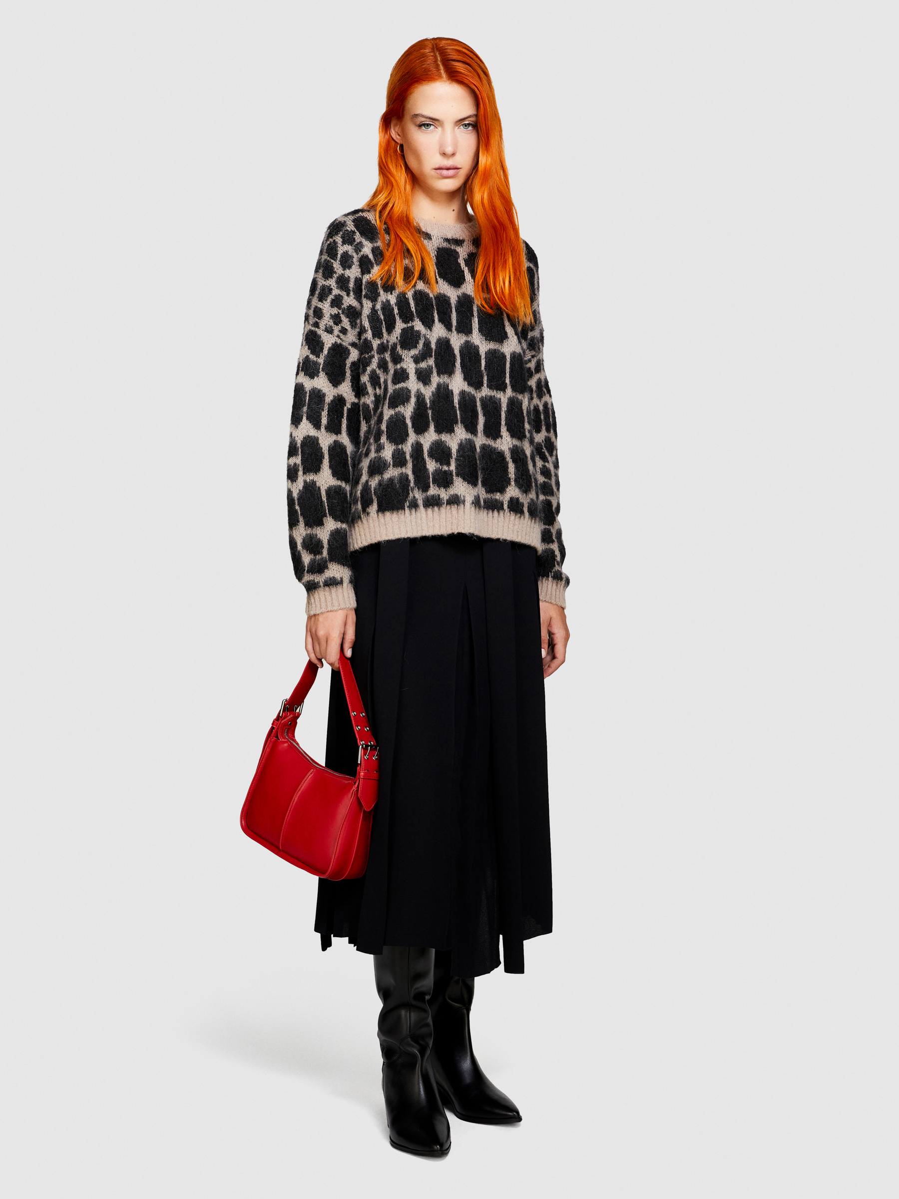 Sisley - Animal Print Sweater, Woman, Brown, Size: XS