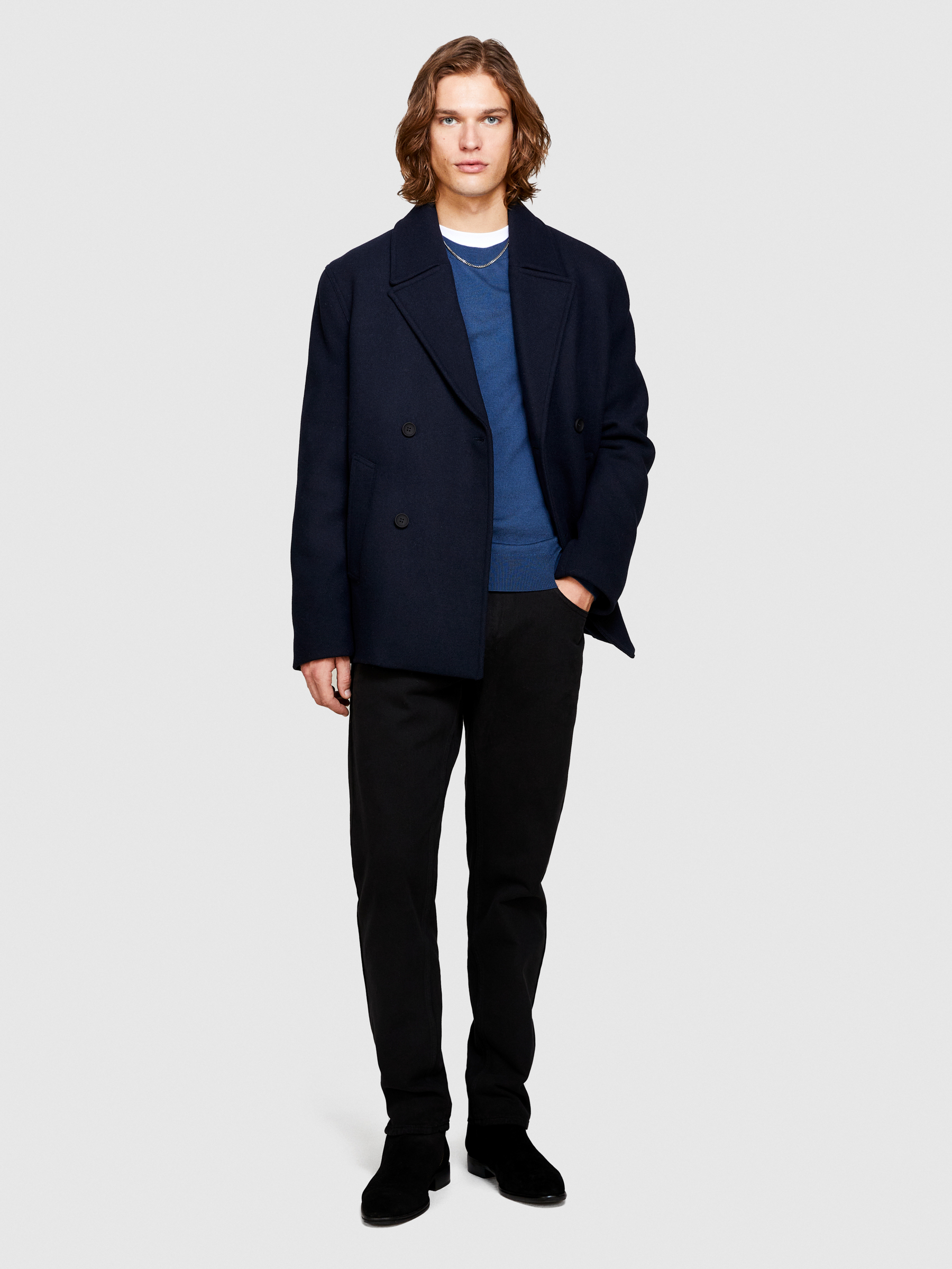 Sisley - Slim Fit Crew Neck Sweater, Man, Dark Blue, Size: XL