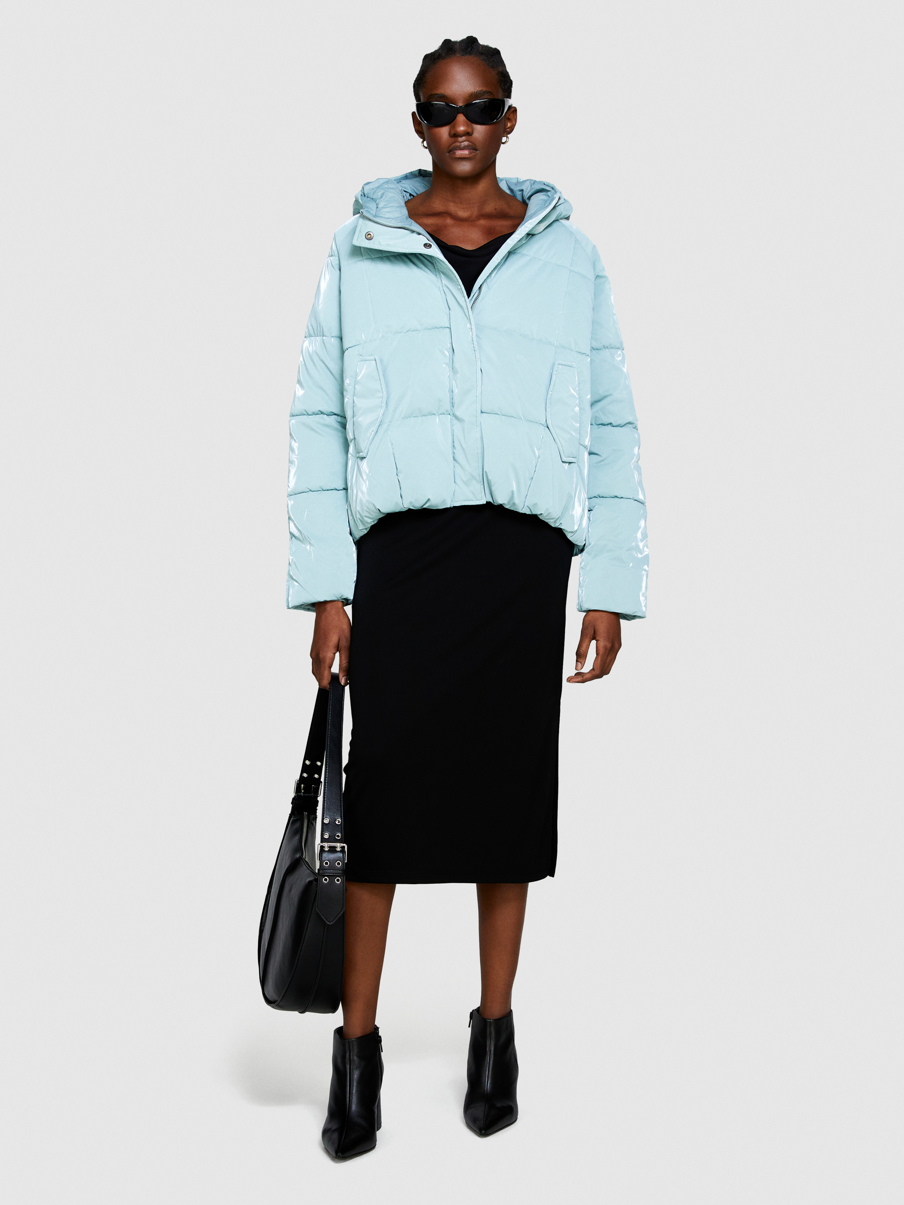 Sisley - Oversized Padded Jacket, Woman, Light Blue, Size: 44