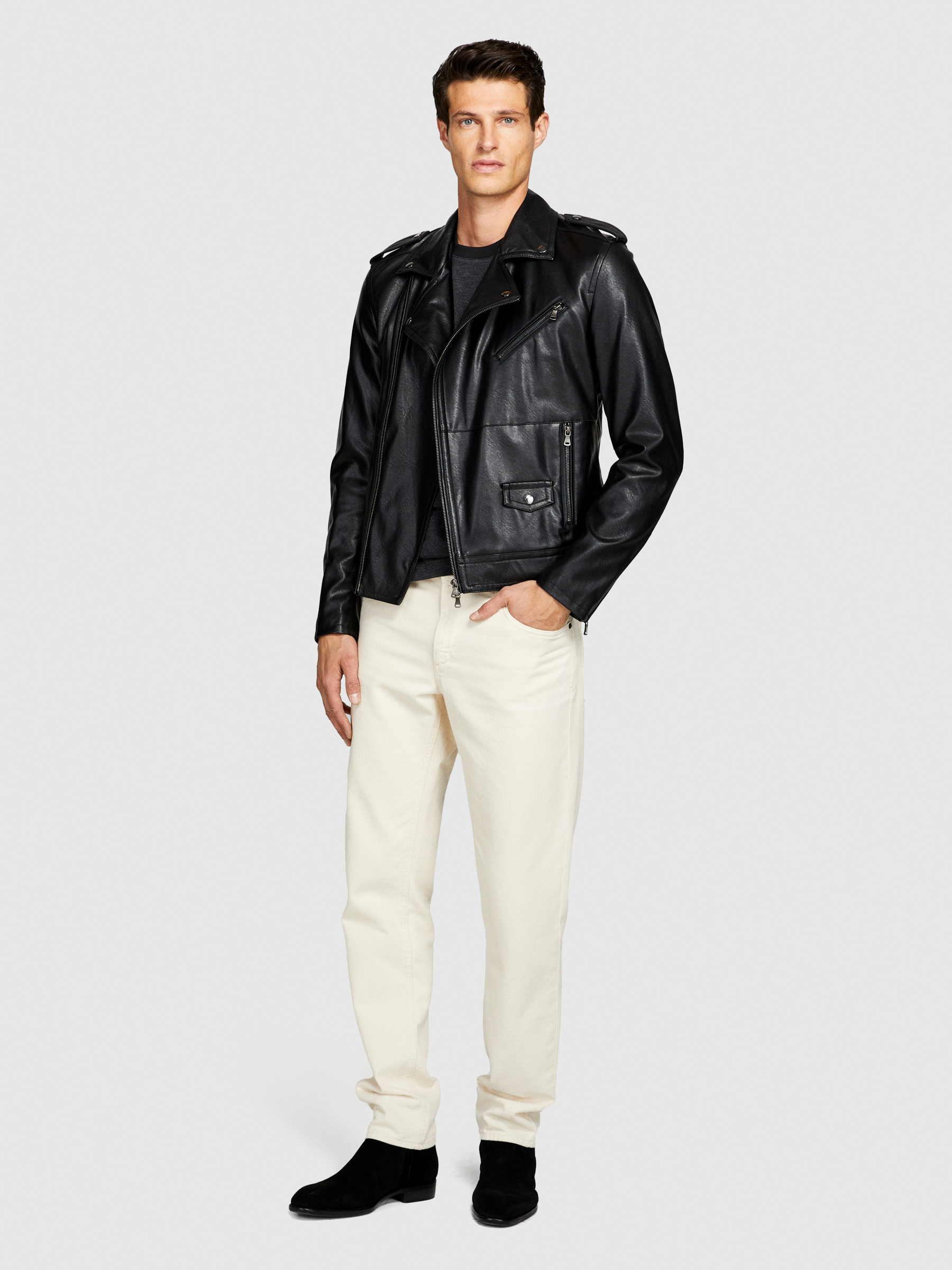 Sisley - Slim Comfort Fit Biker Jacket, Man, Black, Size: 56