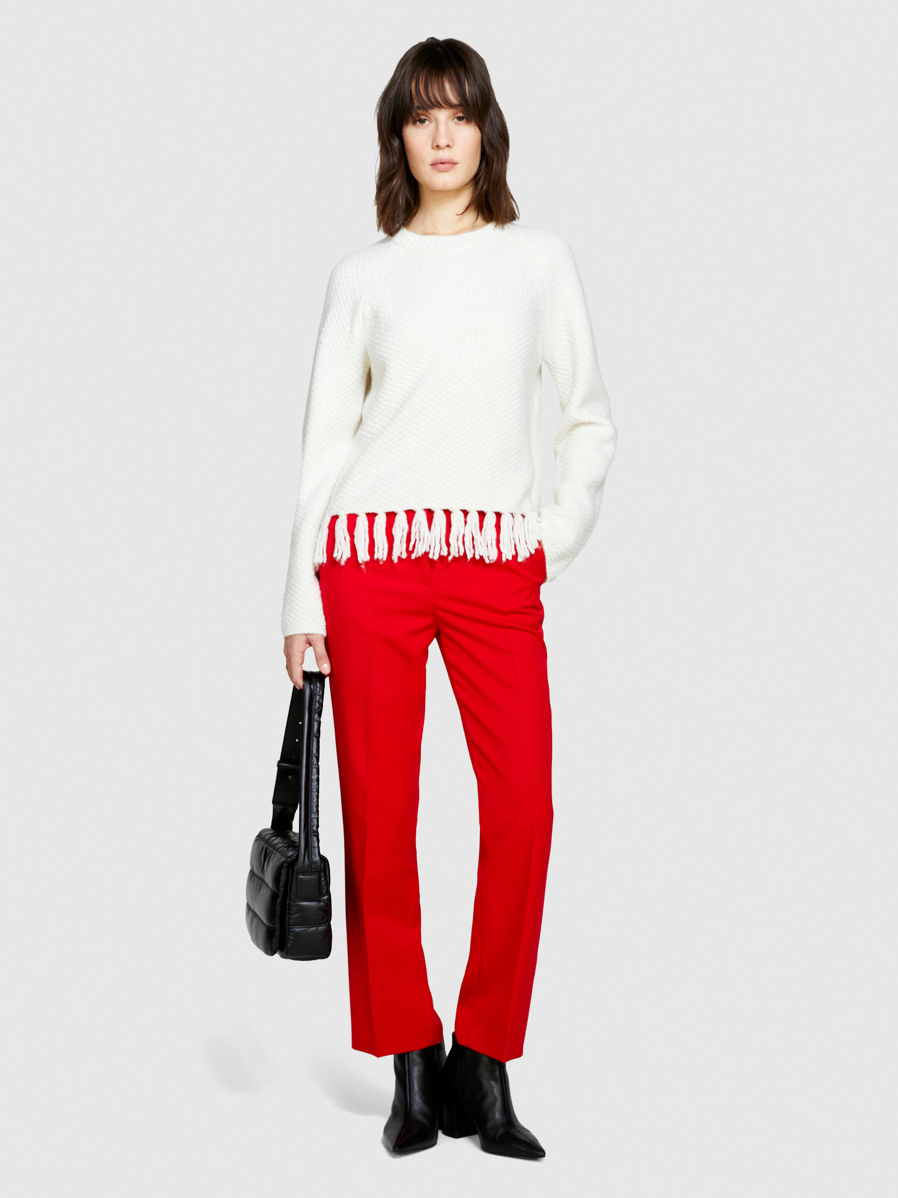 Sisley - Sweater With Fringe, Woman, White, Size: S