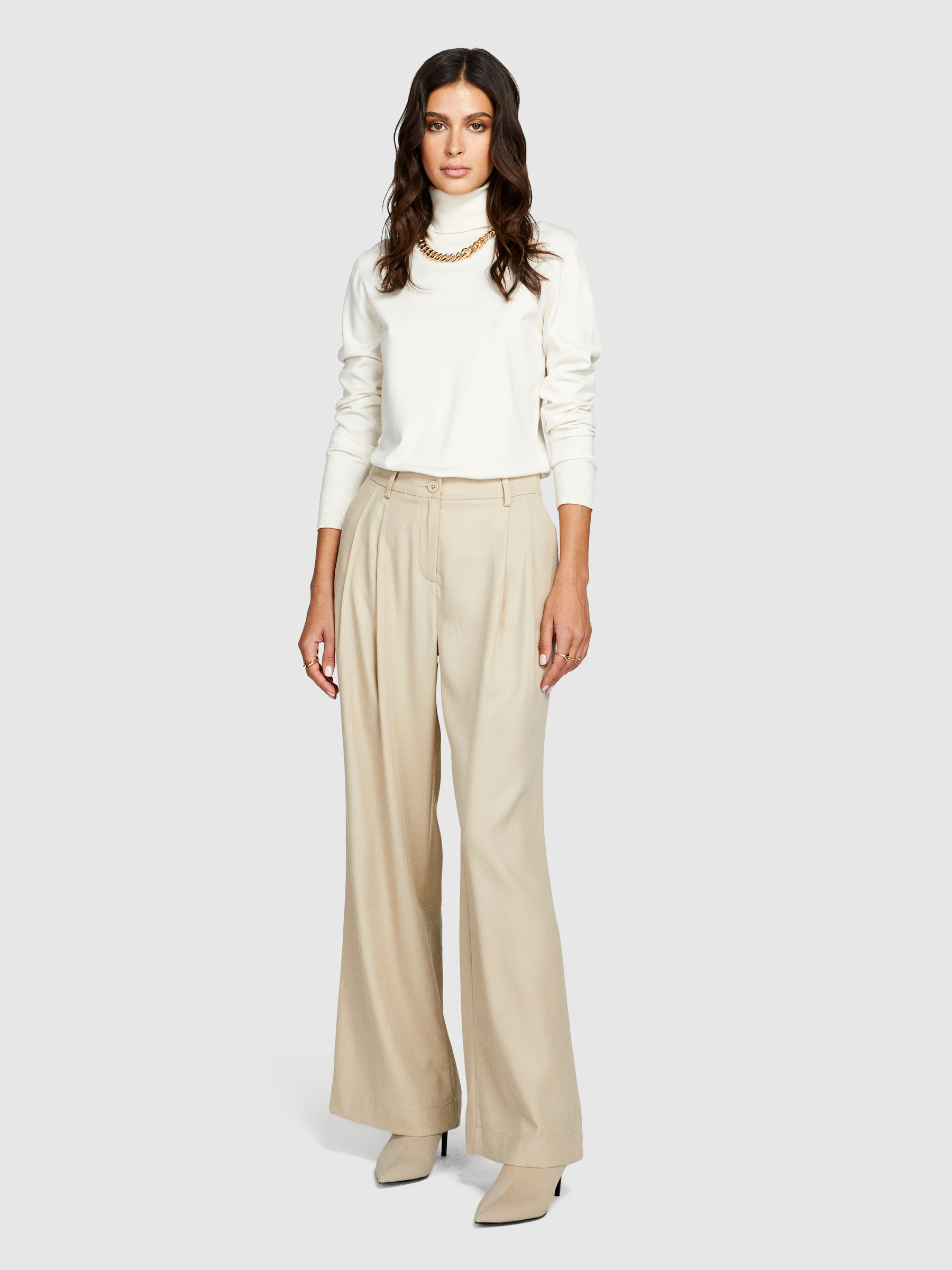 Sisley - Low-waisted Trousers, Woman, Beige, Size: 46