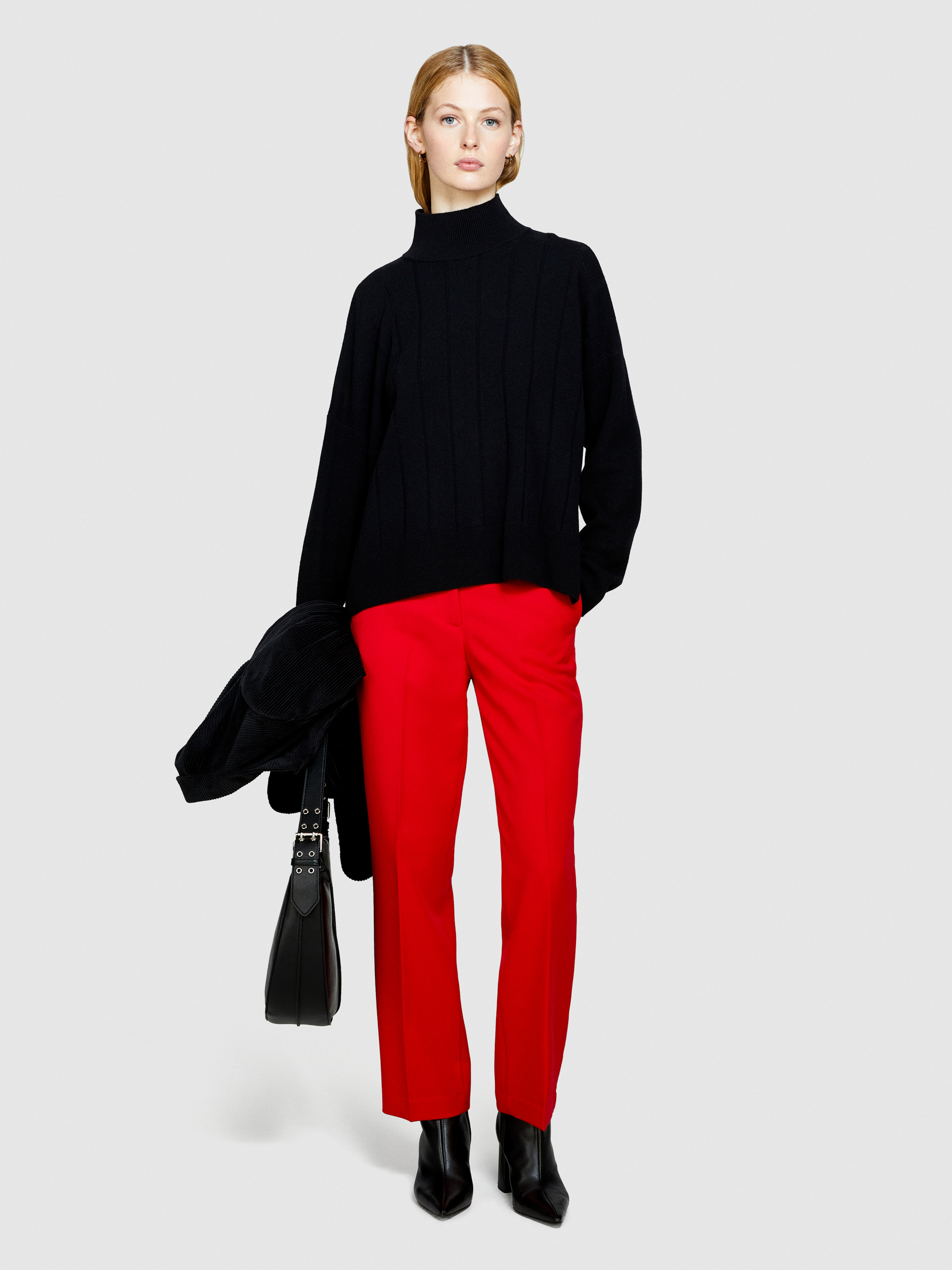 Sisley - Boxy Fit Turtleneck Sweater, Woman, Black, Size: XS