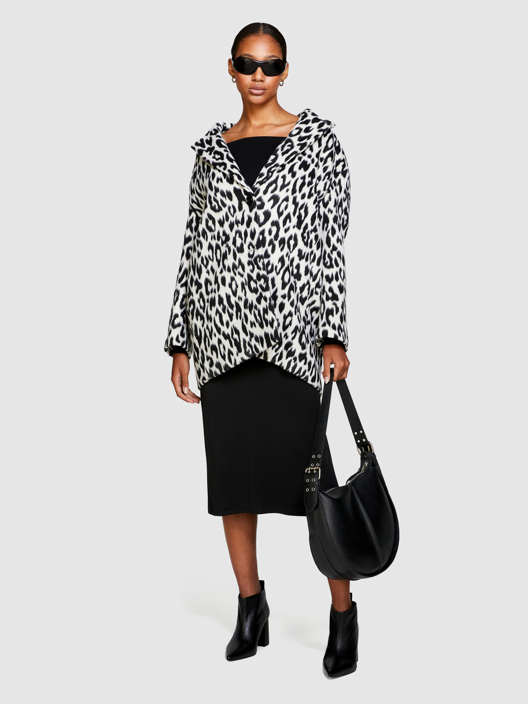 Sisley - Animal Print Coat, Woman, Multi-color, Size: 46