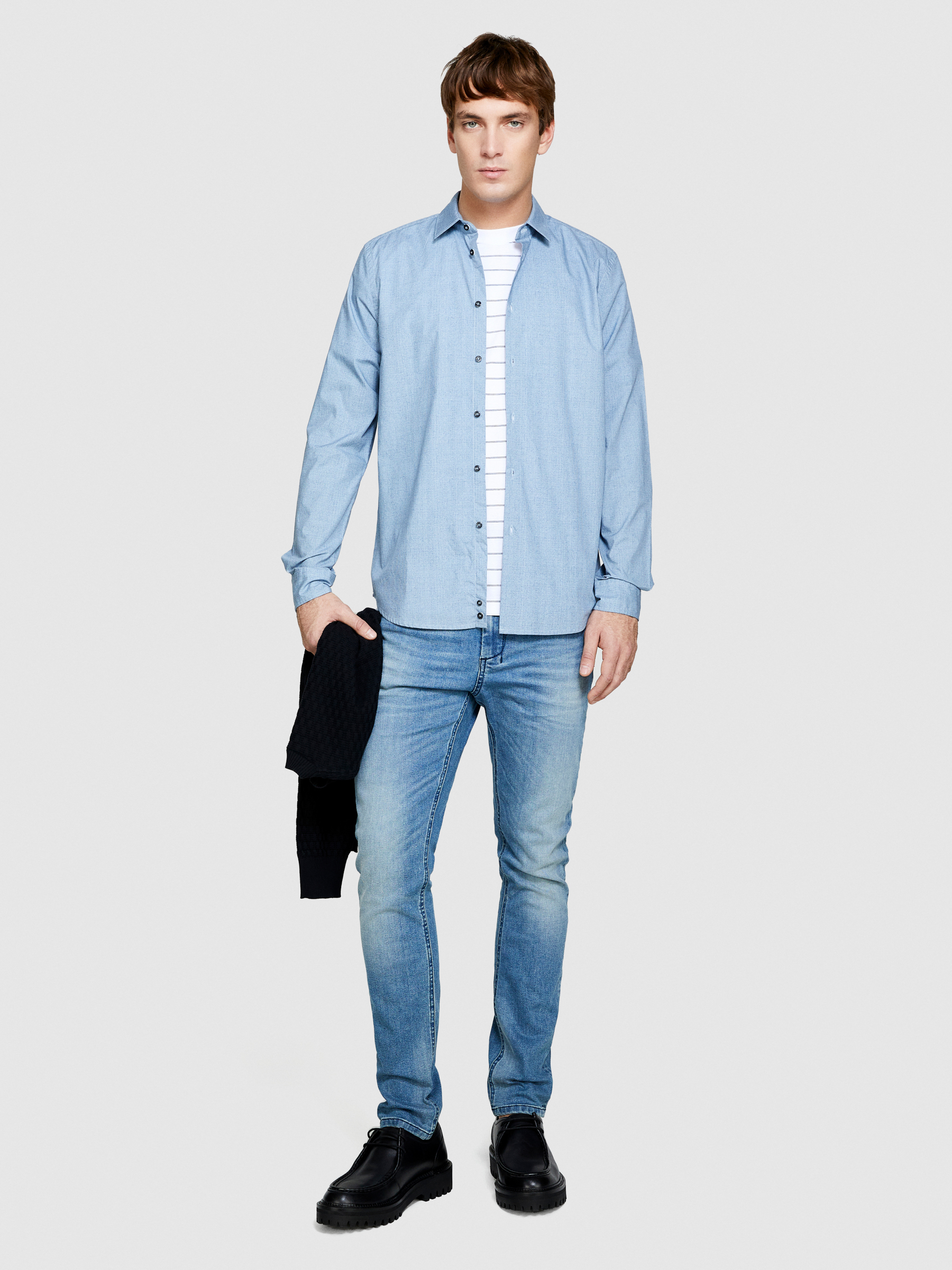 Sisley - Printed Shirt, Man, Light Blue, Size: 45