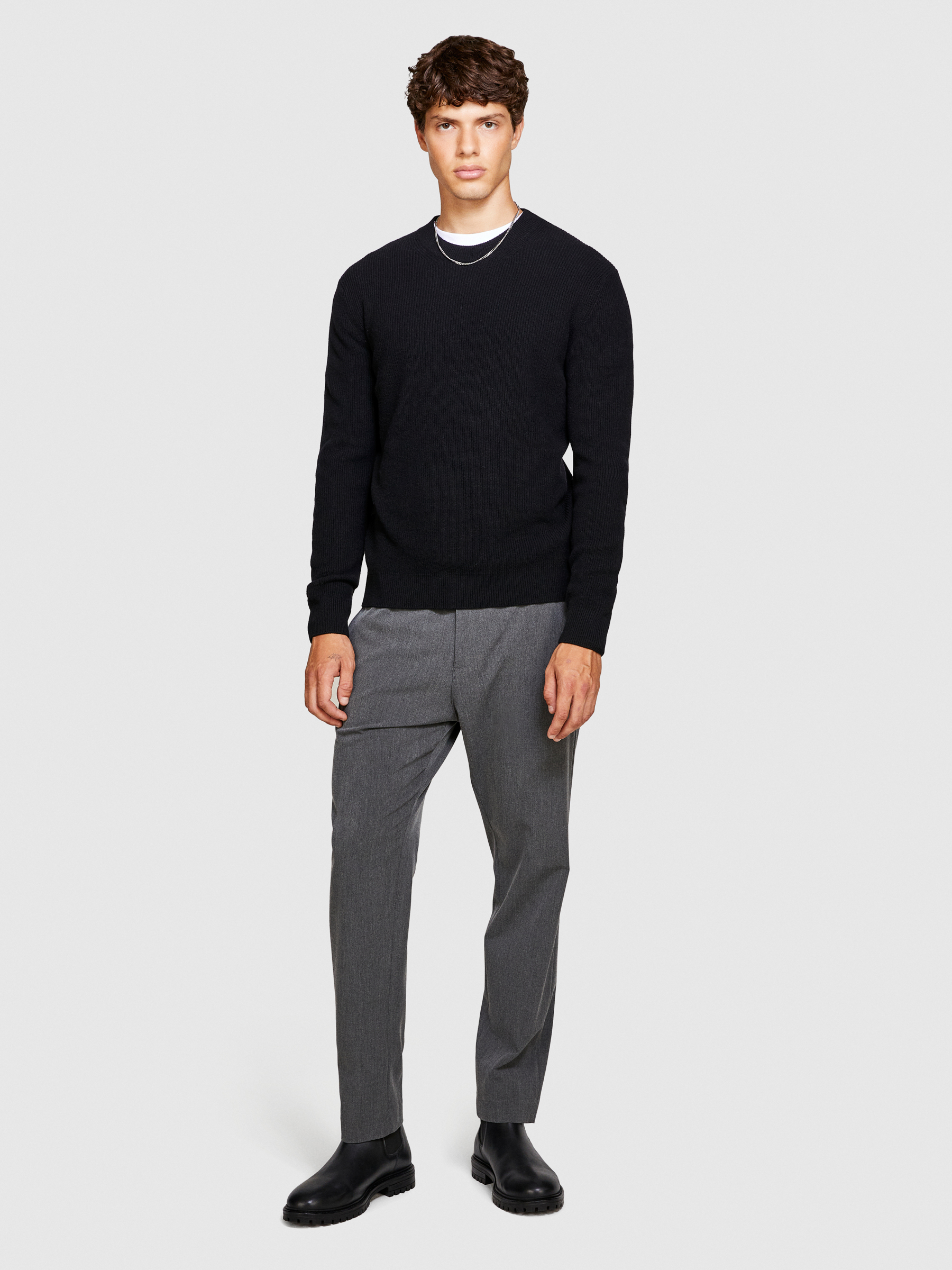 Sisley - Regular Fit Crew Neck Sweater, Man, Black, Size: XL