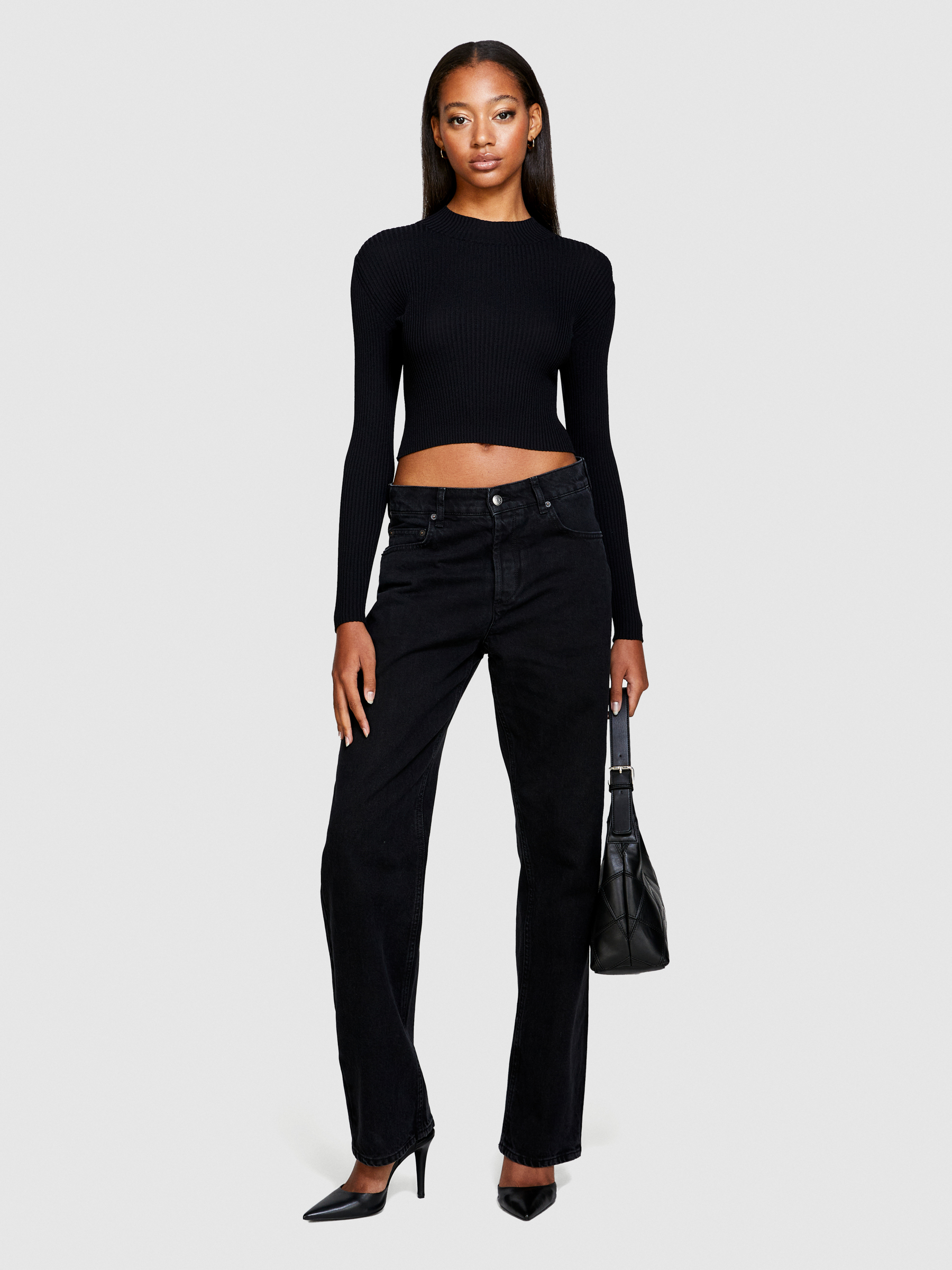 Sisley - Boyfriend Fit London Jeans, Woman, Black, Size: 32