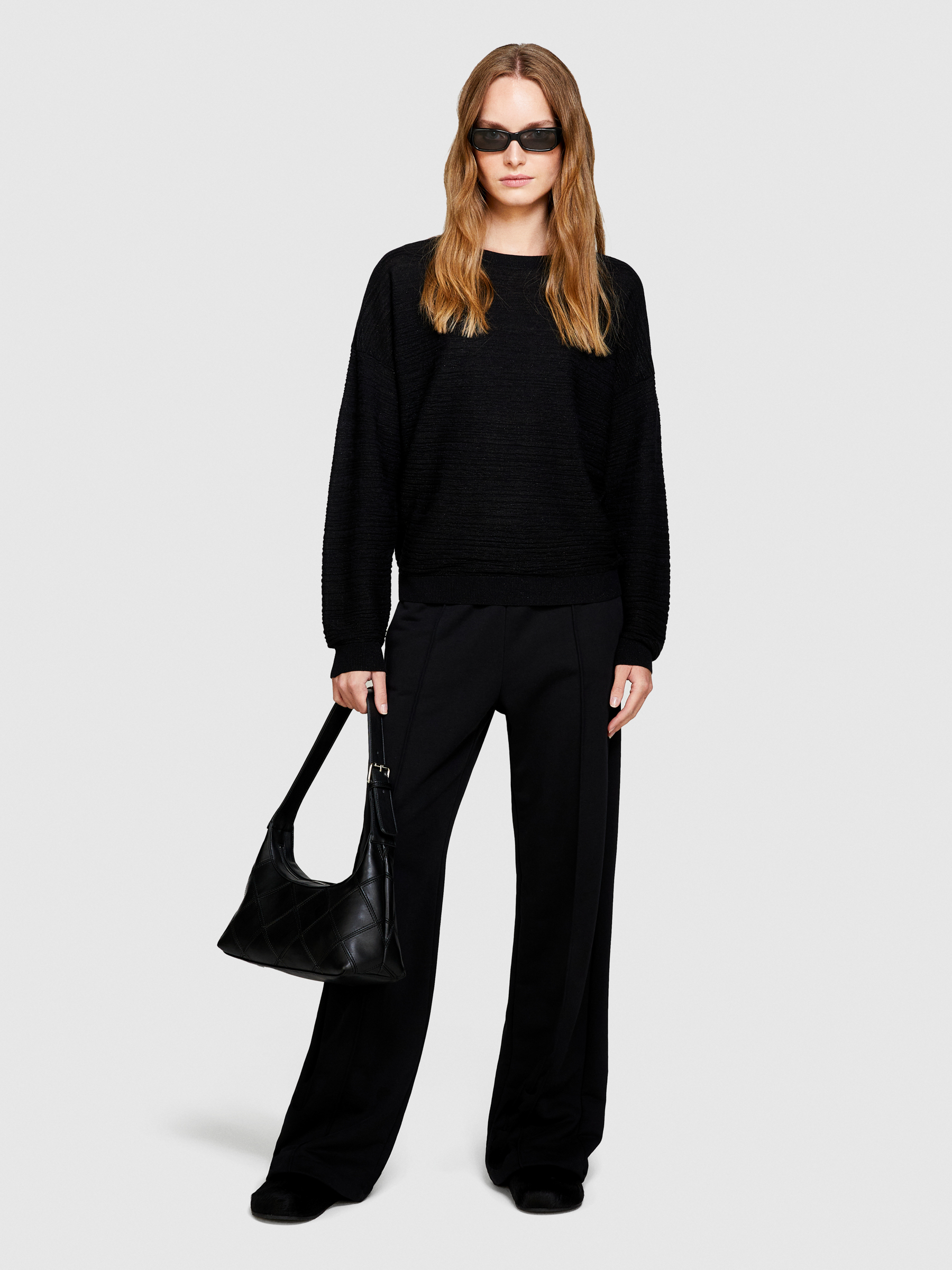 Sisley - Boxy Fit Sweater With Lurex, Woman, Black, Size: L