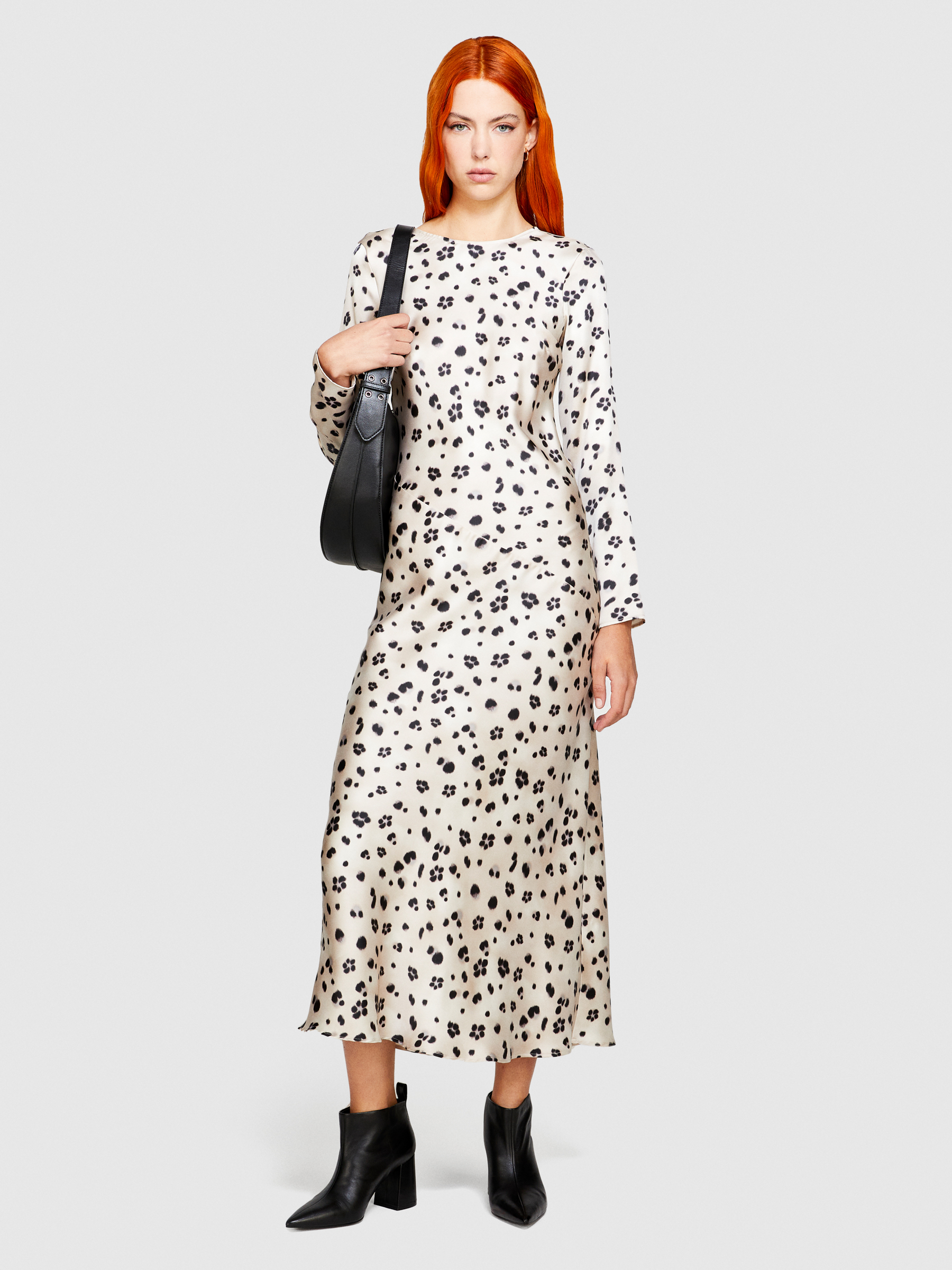 Sisley - Satin Printed Dress, Woman, Multi-color, Size: 40