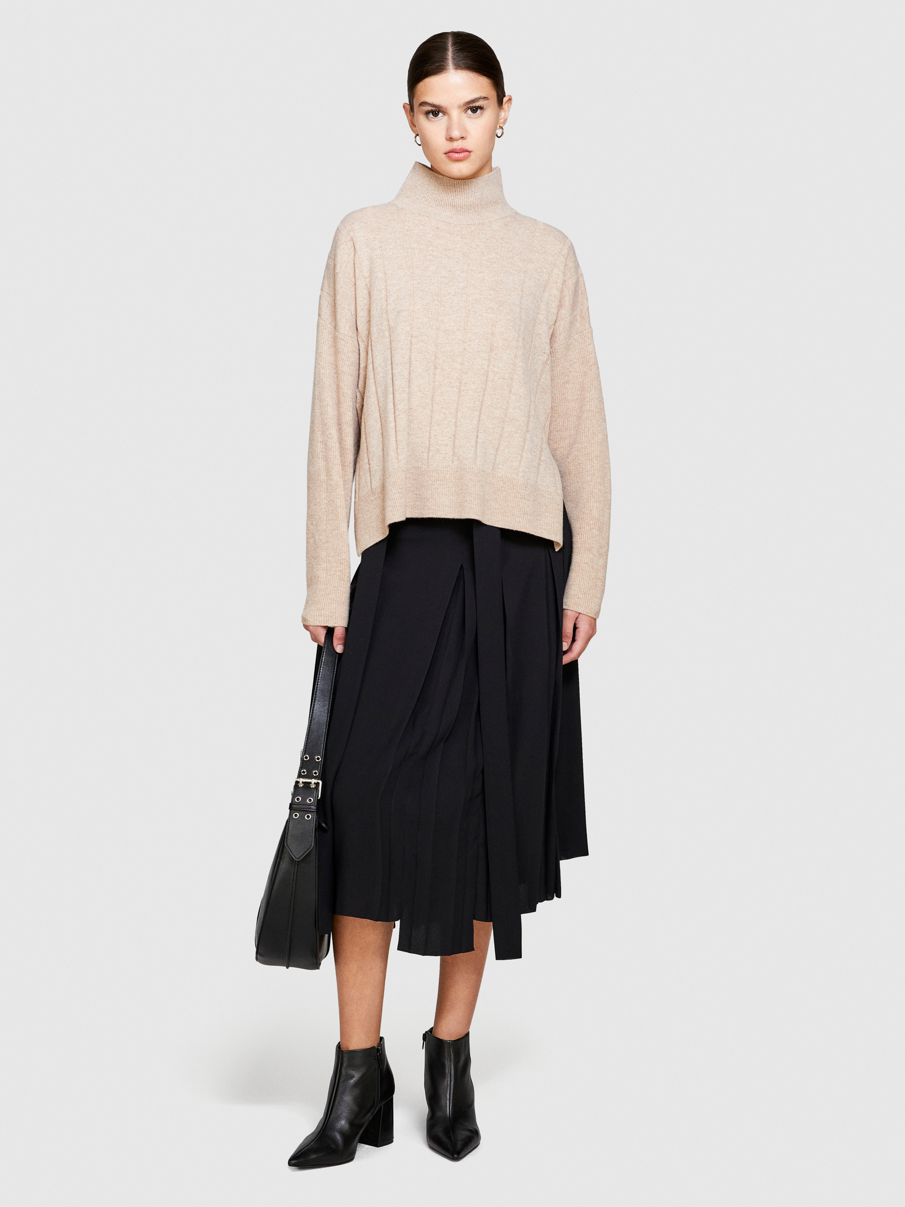 Sisley - Boxy Fit Turtleneck Sweater, Woman, Beige, Size: XS