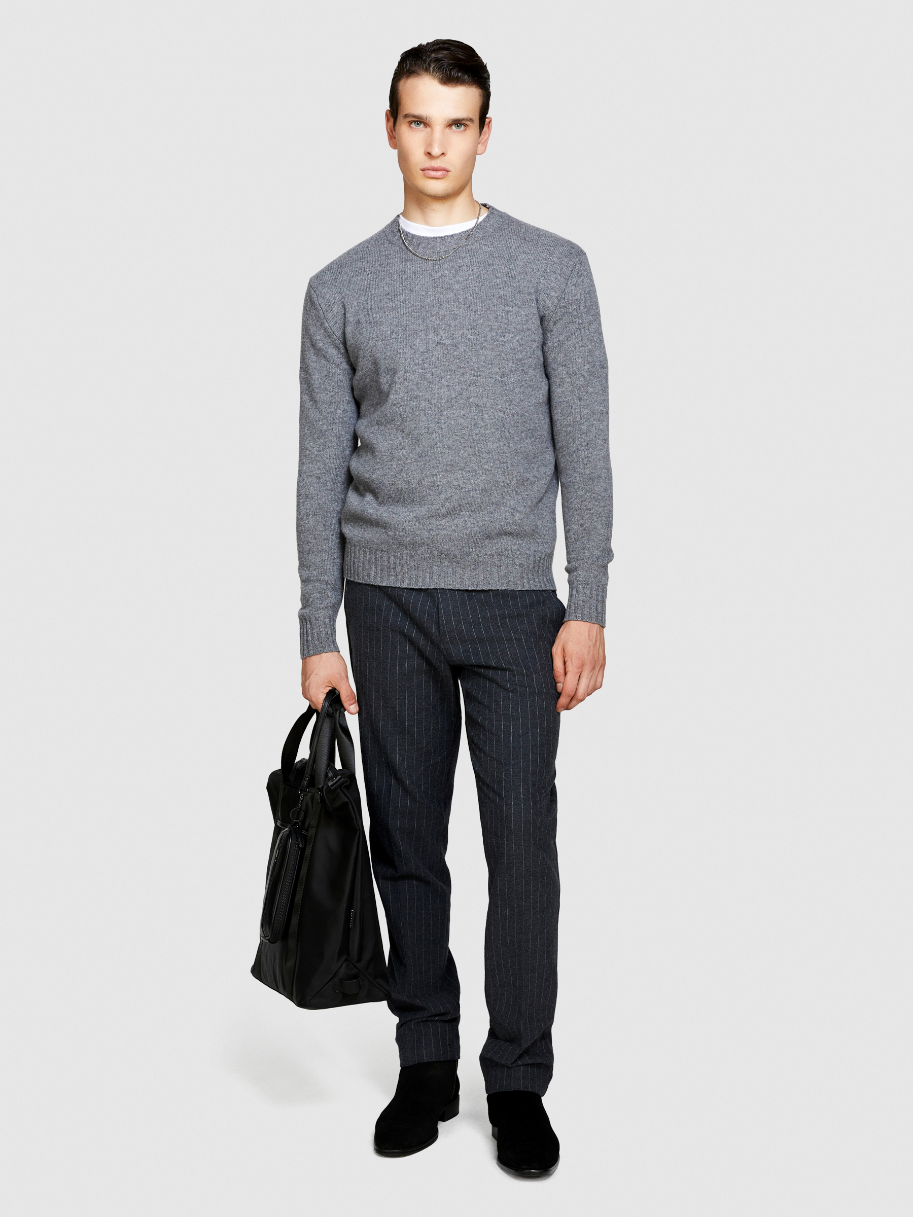 Sisley - Crew Neck Sweater In Wool Blend, Man, Gray, Size: XL
