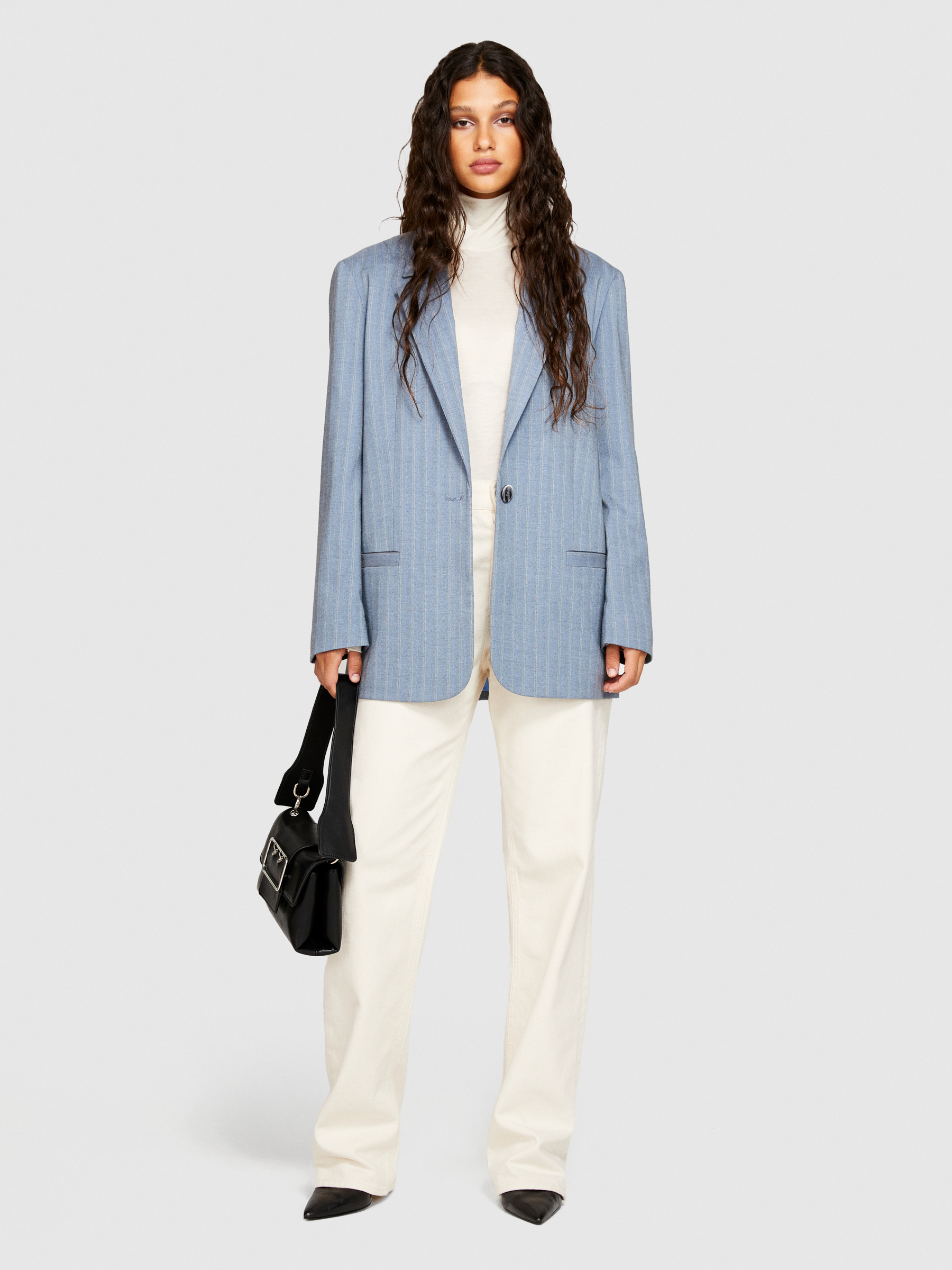 Sisley - Pinstripe Boy Fit Blazer, Woman, Light Blue, Size: 40