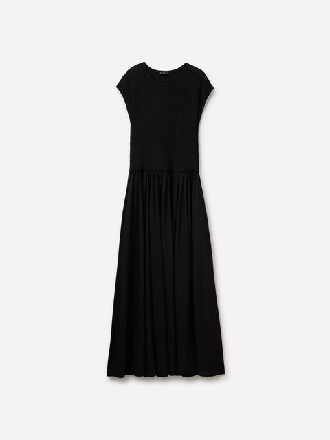 Vestido comprido em mistura de materiais - ucb_image_FS