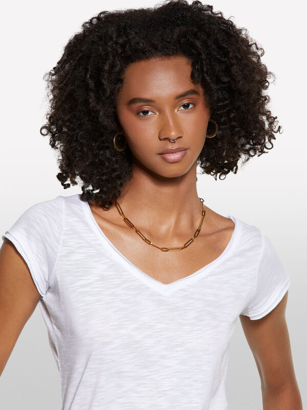 T-shirt decote em V branco - t-shirt de manga curta para mulher | Sisley