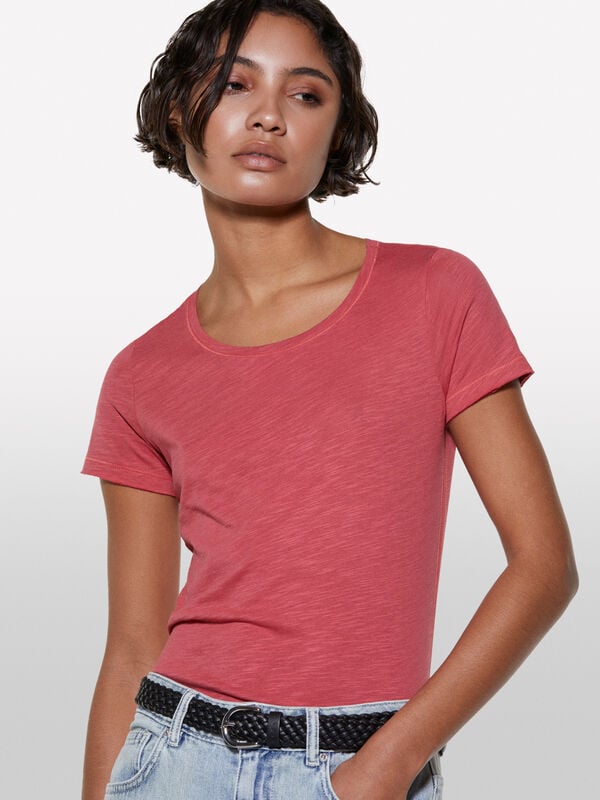 T-shirt blush com decote redondo - t-shirt de manga curta para mulher | Sisley