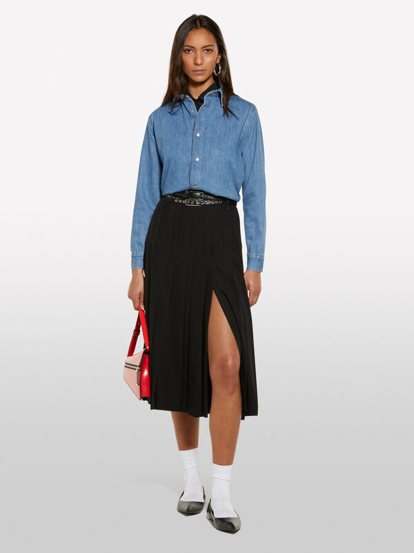 Saia preta com pregas - saias midi, longuette mulher | Sisley