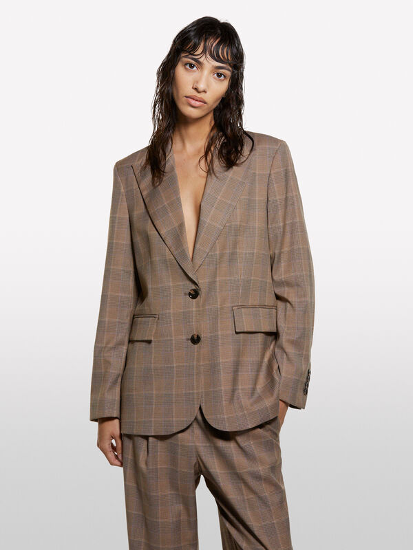 Blazer bege aos quadrados  - blazers para mulher | Sisley