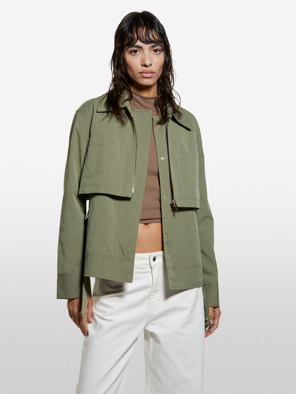 Parka peplum verde-escuro - blusões e casacos para mulher | Sisley