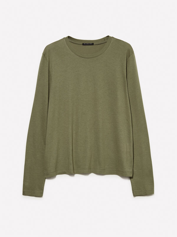 T-shirt verde militar com mangas compridas T-shirt verde militar com mangas compridas - t-shirt de manga comprida para mulher | Sisley