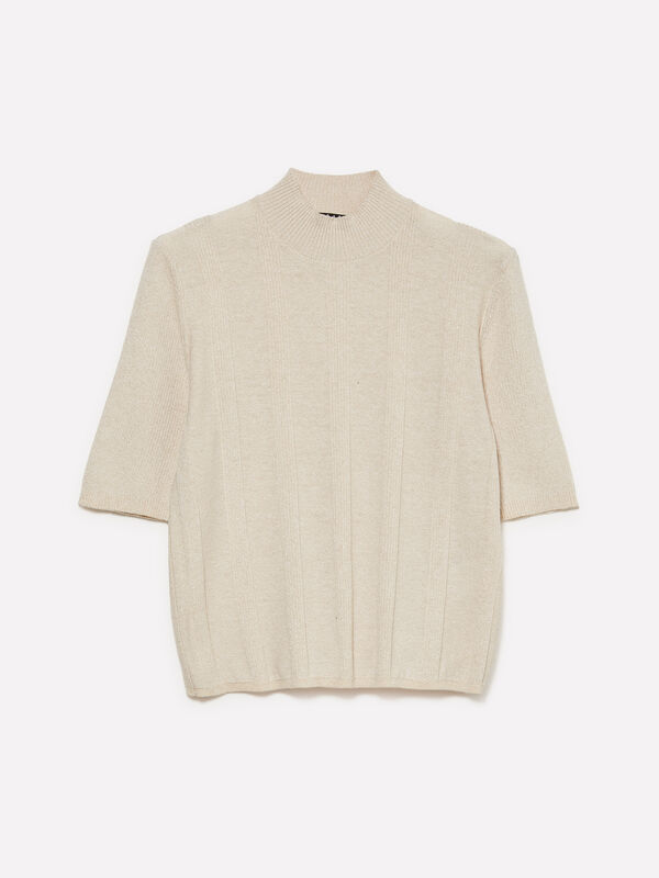 Camisola branco nata com insertos em lurex - camisolas gola alta para mulher | Sisley