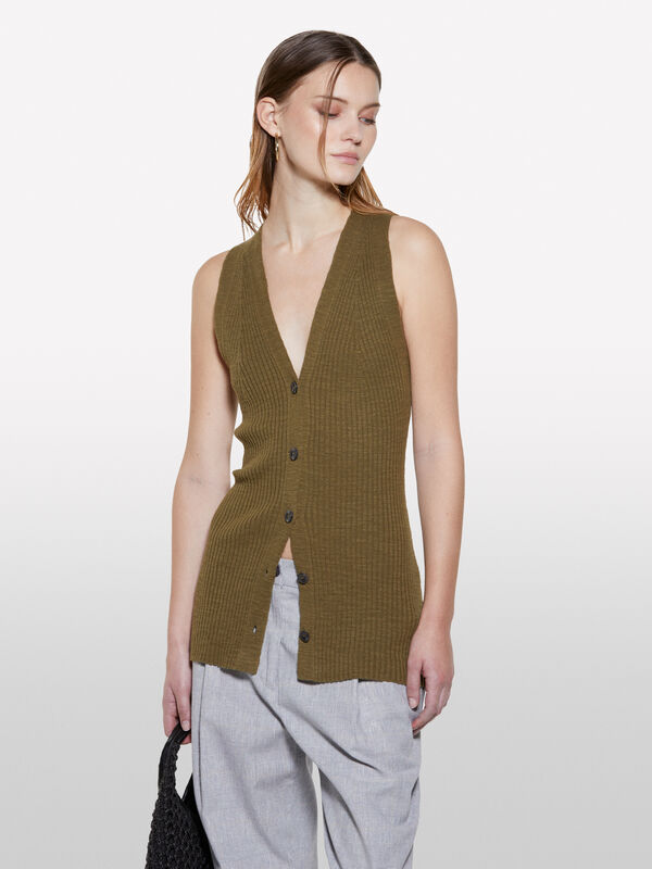 Colete verde militar de malha - tops para mulher | Sisley