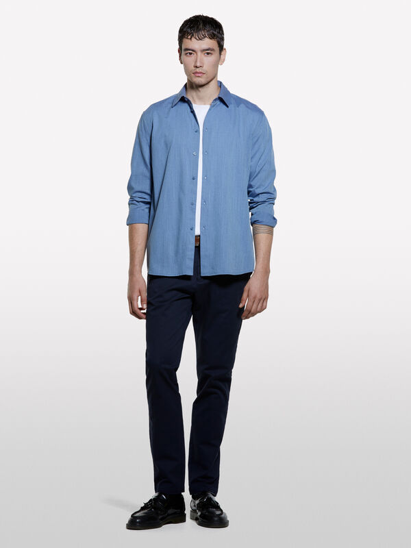 Light blue shirt in textured cotton - camisas regular para homem | Sisley