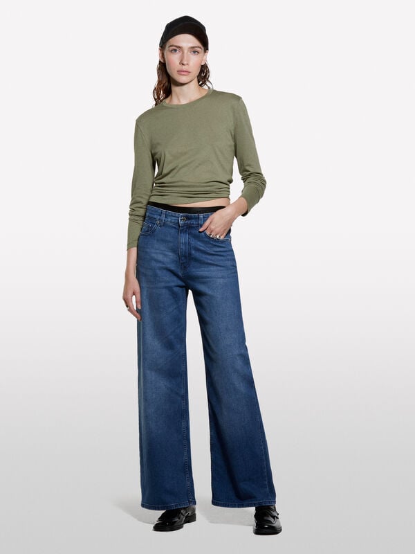 T-shirt verde militar com mangas compridas - t-shirt de manga comprida para mulher | Sisley