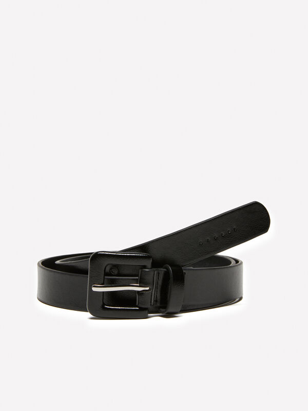 Cinto preto com fivela brilhante - cintos para mulher | Sisley