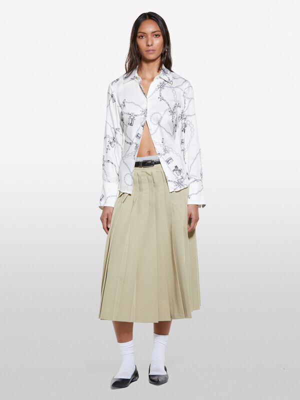 Saia verde militar com pregas - saias midi, longuette mulher | Sisley