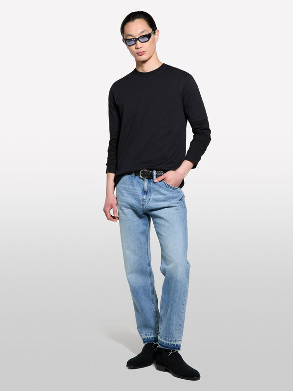 T-shirt de manga curta regular fit preta - t-shirt de manga curta para homem | Sisley