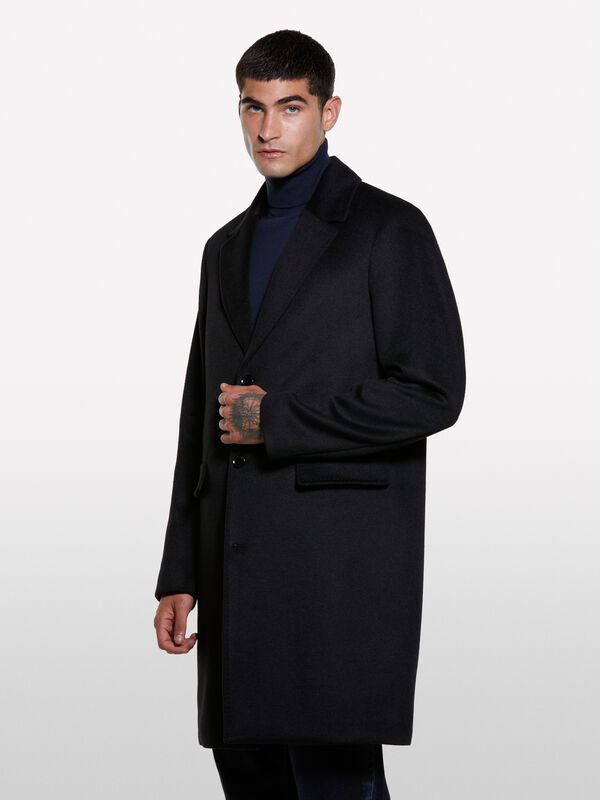 Sobretudo de abotoadura simples preto - sobretudos para homem | Sisley