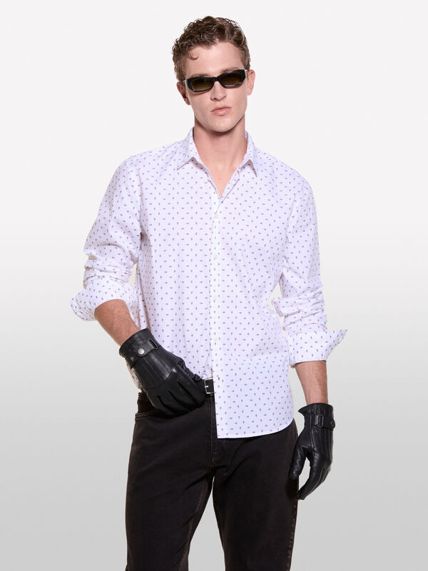 Camisa branca com flores em 100% algodão orgânico - camisas slim fit para homem | Sisley