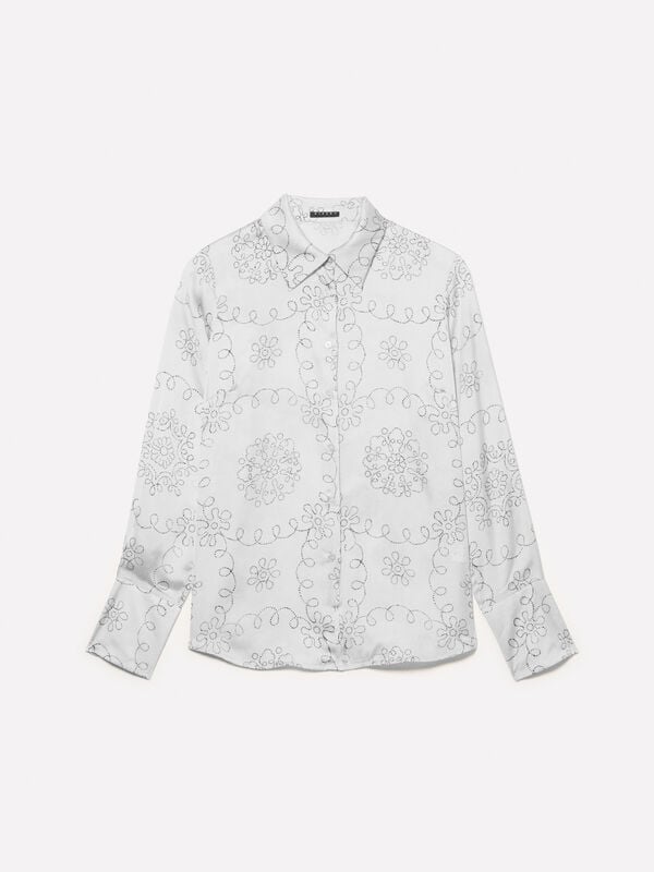 Camisa bege em cetim estampado Camisa bege em cetim estampado - camisas para mulher | Sisley