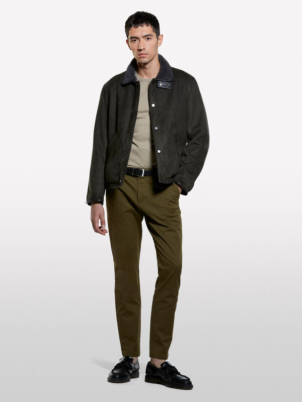 Calças chino verde-oliva - calças chinos para homem | Sisley