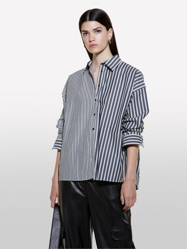 Camisa over às riscas cinza e branco - camisas para mulher | Sisley