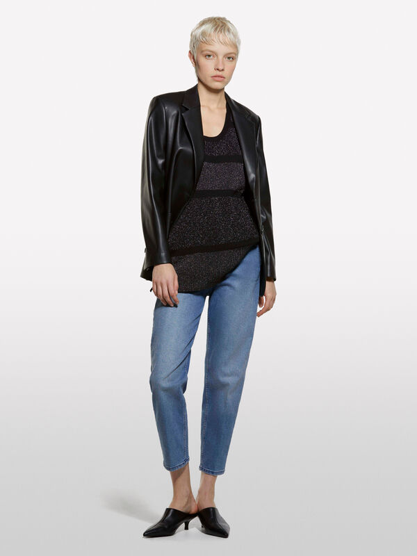 Maxi colete color block com lurex - camisolas decote em v para mulher | Sisley