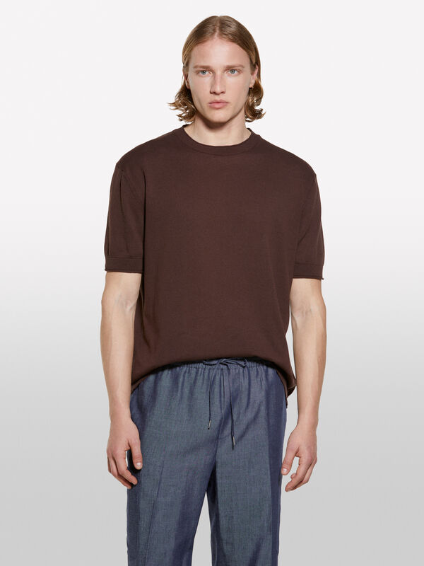Camisola marrom com manga curta - camisolas gola redonda para homem | Sisley
