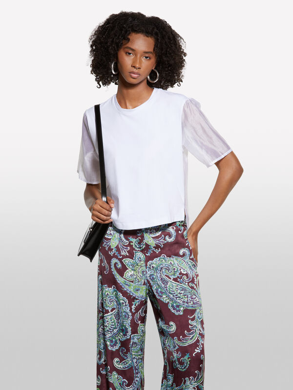 T-shirt branca com transparência - t-shirt de manga curta para mulher | Sisley