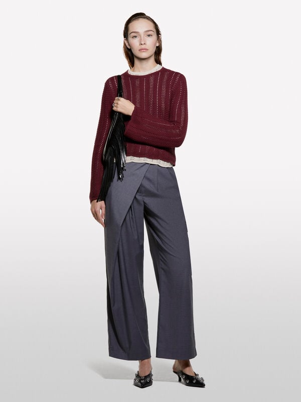 Camisola bordô com mangas em forma de sino - camisolas gola redonda para mulher | Sisley