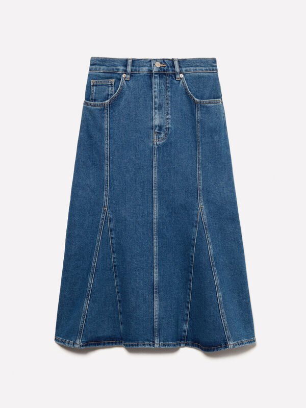 Saia de jeans evasé azul Saia de jeans evasé azul - saias midi, longuette mulher | Sisley