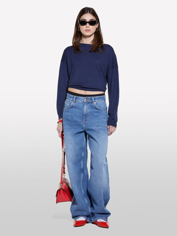Camisola com decote à barco azul-escuro - camisolas decote à barco para mulher | Sisley