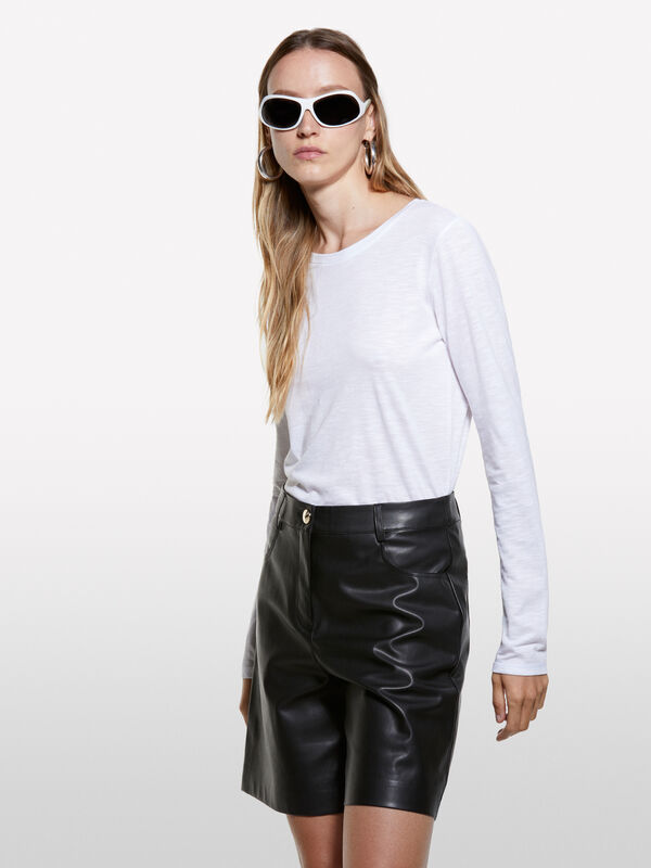 T-shirt branca com mangas compridas - t-shirt de manga comprida para mulher | Sisley